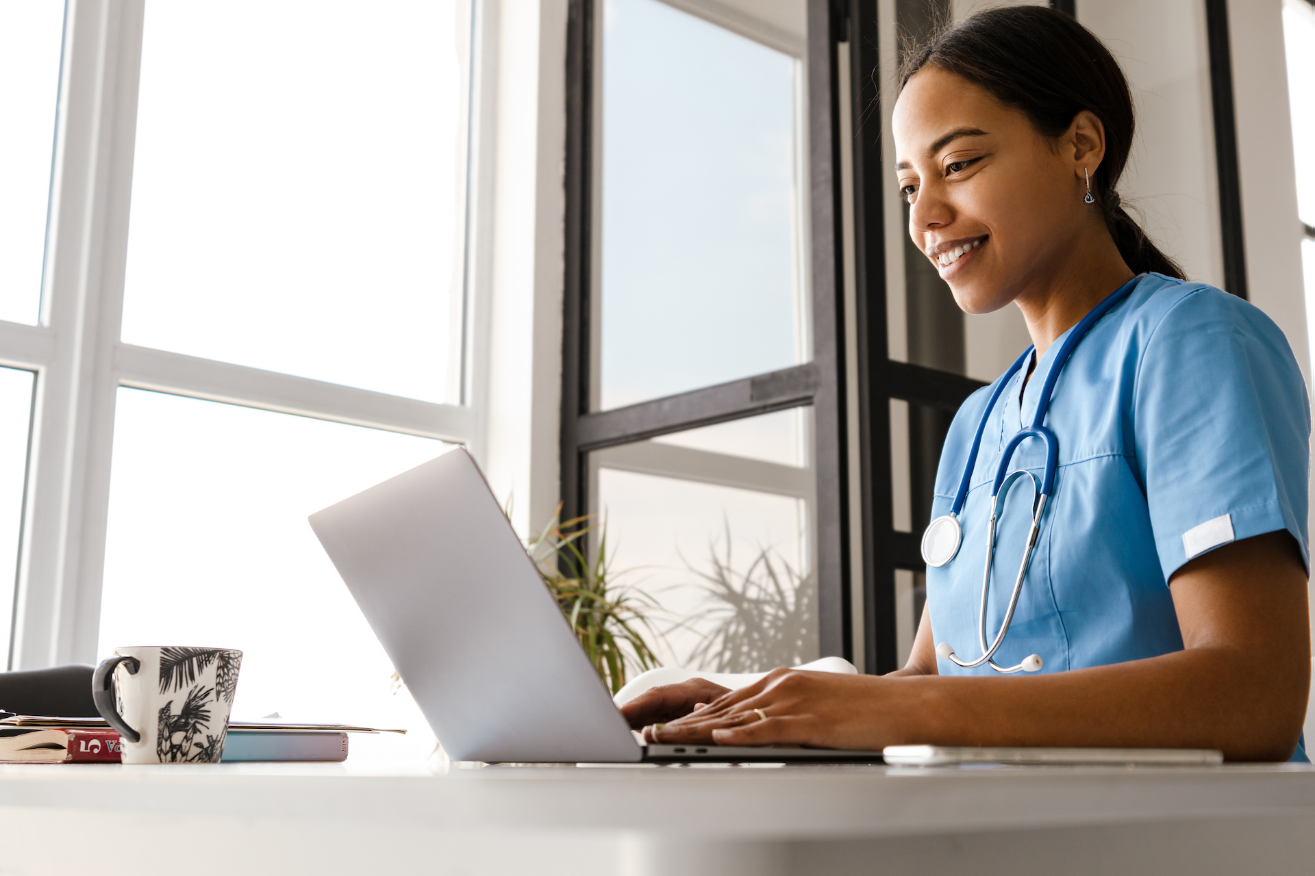 medical resident on computer